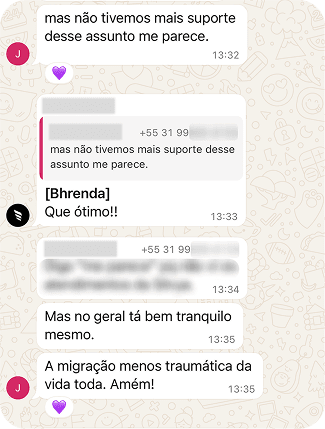 Depoimento de cliente via WhatsApp