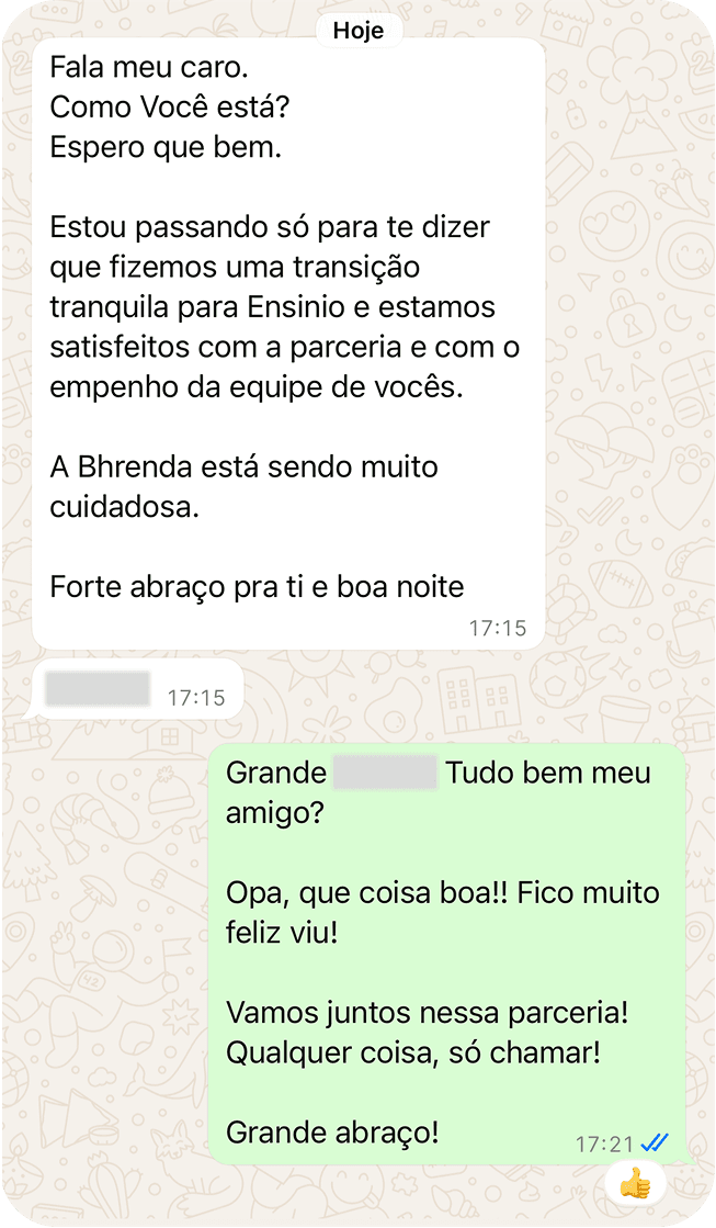 Depoimento de cliente via WhatsApp