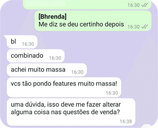 Depoimento de cliente via WhatsApp