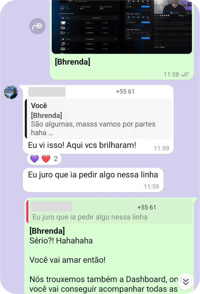 Depoimento de cliente via WhatsApp