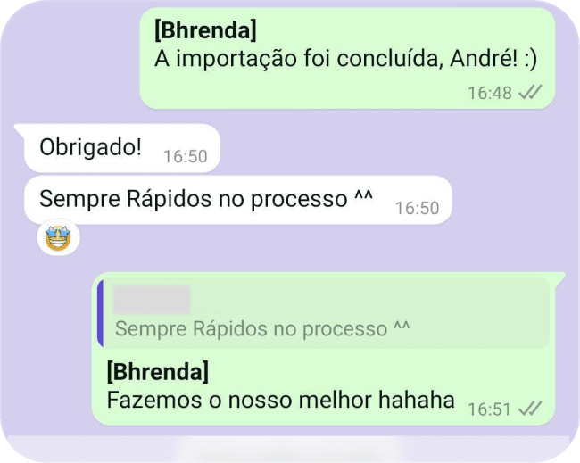 Depoimento de cliente via WhatsApp