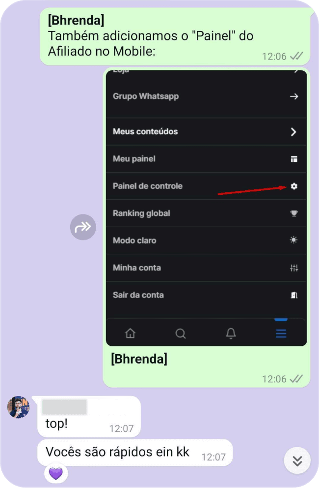 Depoimento de cliente via WhatsApp