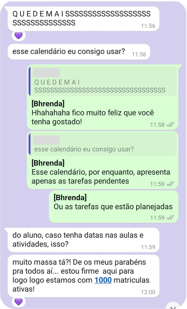 Depoimento de cliente via WhatsApp