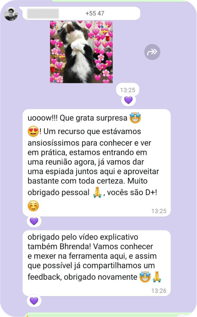 Depoimento de cliente via WhatsApp