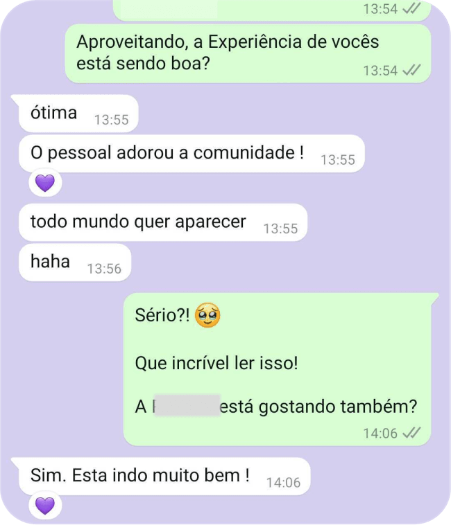 Depoimento de cliente via WhatsApp