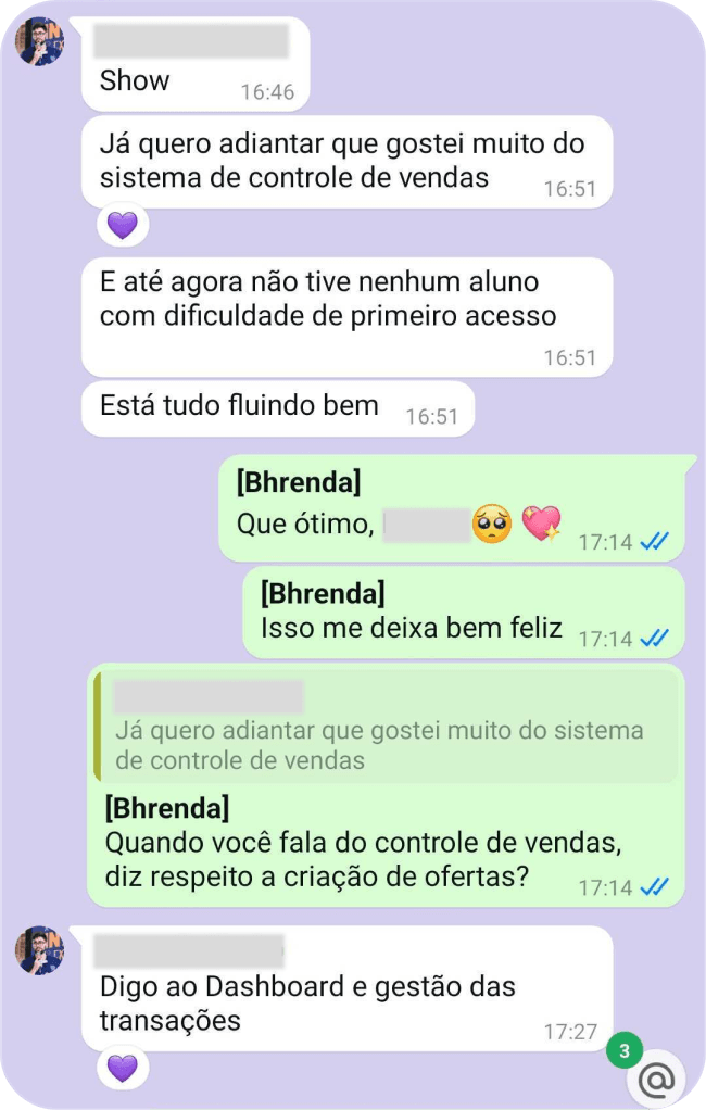 Depoimento de cliente via WhatsApp
