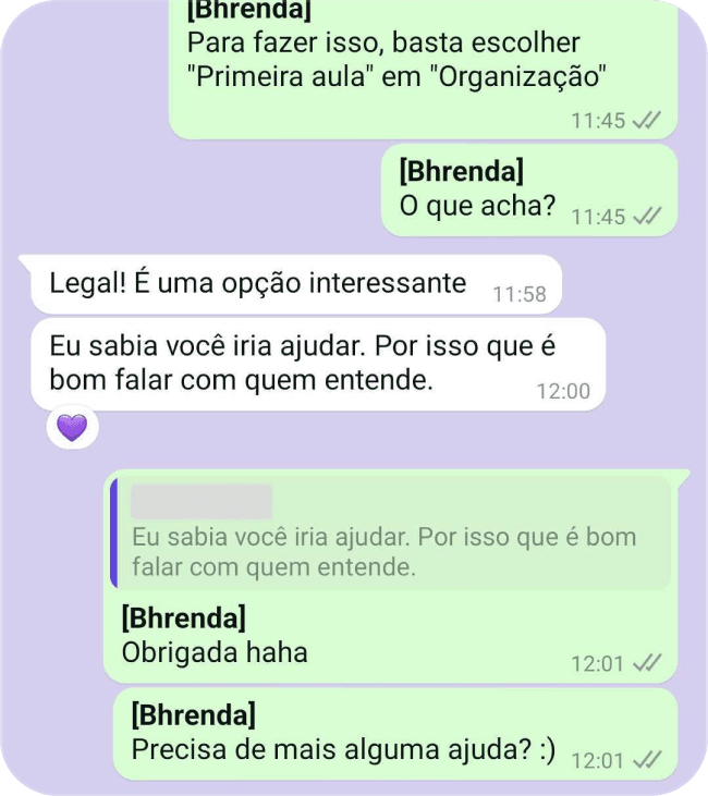 Depoimento de cliente via WhatsApp
