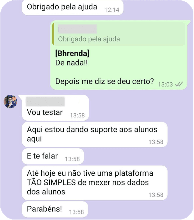 Depoimento de cliente via WhatsApp