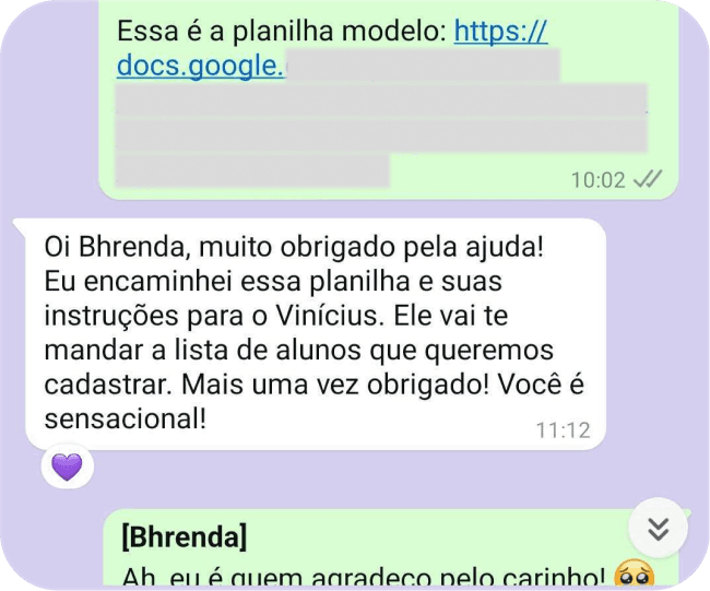 Depoimento de cliente via WhatsApp