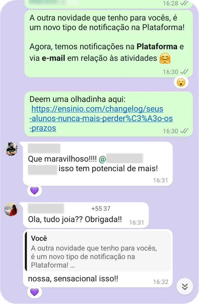 Depoimento de cliente via WhatsApp