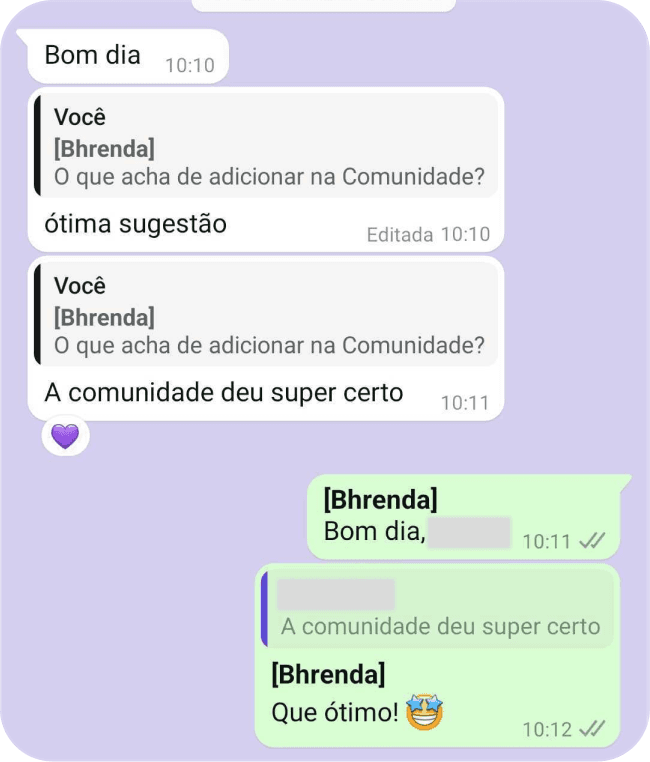 Depoimento de cliente via WhatsApp
